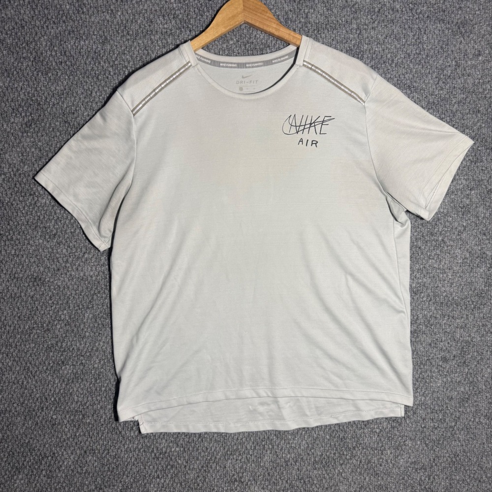 Nike Air Dri-FIT Running Shirt Light Grey Workout Gym Performance Tee Size XL